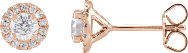 14K Gold Round Lab-Grown Diamond Cocktail-Style Halo-Style Stud Earrings - Rose Gold