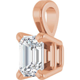 14K Gold Natural Diamond Emerald 4-Prong Solitaire Pendant - Rose Gold - view 6