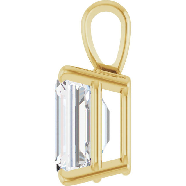 14K Gold Lab-Grown Diamond Emerald 4-Prong Solitaire Pendant - Yellow Gold - view 6