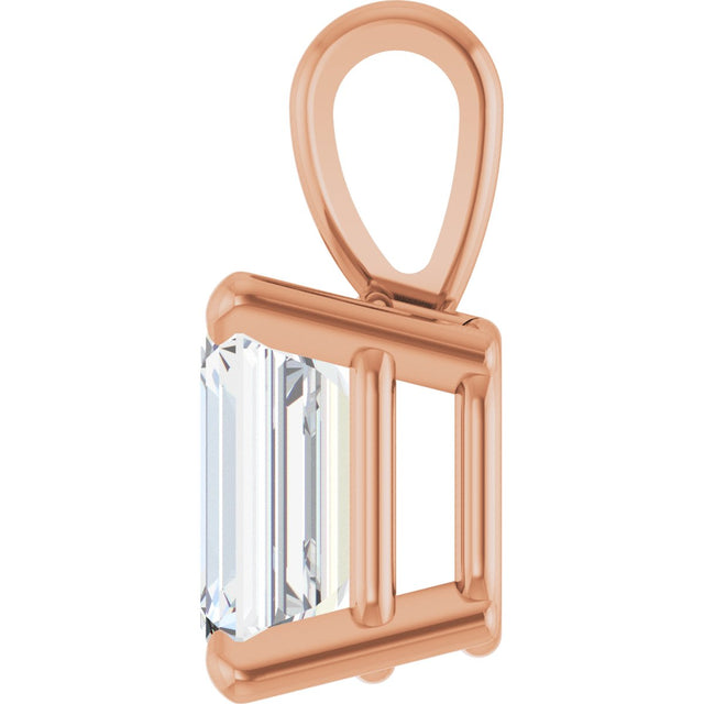 14K Gold Natural Diamond Emerald 4-Prong Solitaire Pendant - Rose Gold - view 6