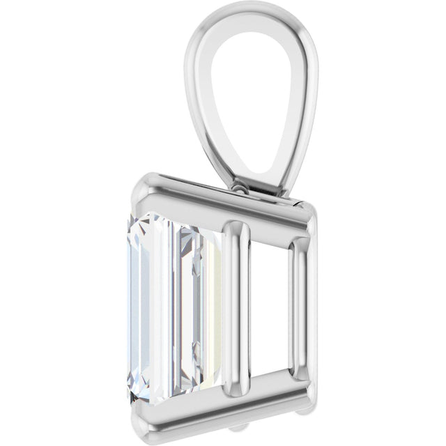 14K Gold Natural Diamond Emerald 4-Prong Solitaire Pendant - White Gold - view 6