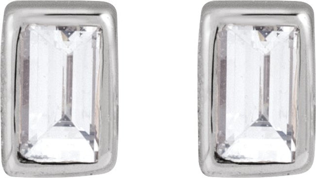 14K Gold Natural Diamond Straight Baguette Bezel-Set Stud Earrings – 2.5x1.5mm - White Gold - view 5