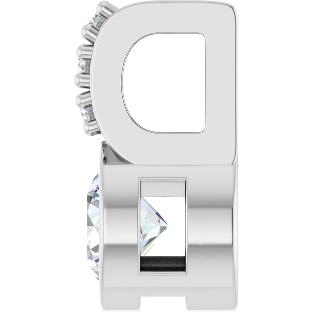 14K Gold Round Natural White Sapphire Accented Bezel-Set Pendant - White Gold - view 6