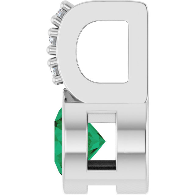 Platinum Round Natural Emerald Accented Bezel-Set Pendant - view 6