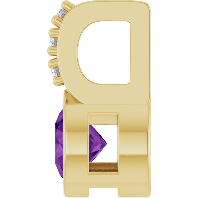 14K Gold Round Natural Amethyst Accented Bezel-Set Pendant - Yellow Gold - view 6
