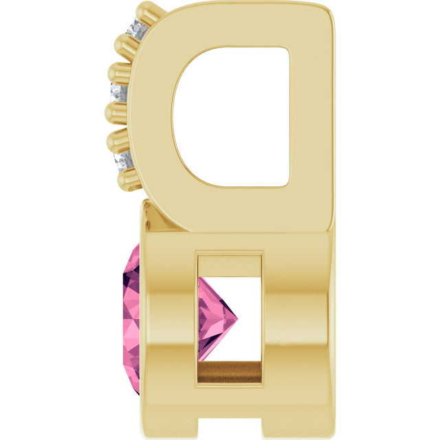 14K Gold Round Natural Pink Tourmaline Accented Bezel-Set Pendant - Yellow Gold - view 6
