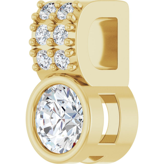 14K Gold Round Natural White Sapphire Accented Bezel-Set Pendant - Yellow Gold - view 5