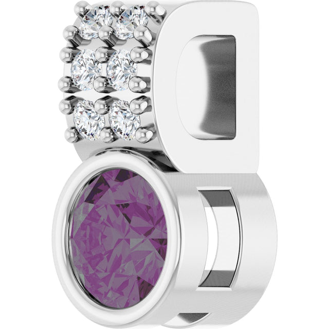 Platinum Round Lab-Grown Alexandrite Accented Bezel-Set Pendant - view 5