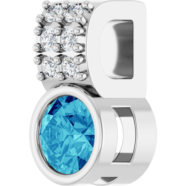 14K Gold Round Natural Blue Zircon Accented Bezel-Set Pendant - White Gold - view 5