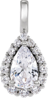 14K Gold Pear Lab-Grown Diamond Halo-Style Pendant - White Gold