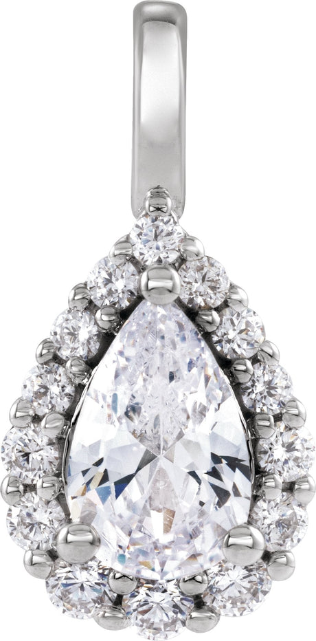 14K Gold Pear Lab-Grown Diamond Halo-Style Pendant - White Gold