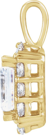 14K Gold Emerald Lab-Grown Diamond Halo-Style Pendant - Yellow Gold - view 2