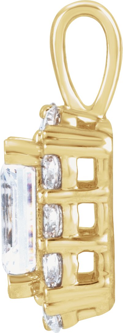 14K Gold Emerald Lab-Grown Diamond Halo-Style Pendant - Yellow Gold - view 2