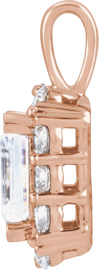 14K Gold Emerald Lab-Grown Diamond Halo-Style Pendant - Rose Gold - view 2