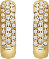 14K Gold Round Natural Diamond Pavé-Style Hoop Earrings - Yellow Gold - view 4