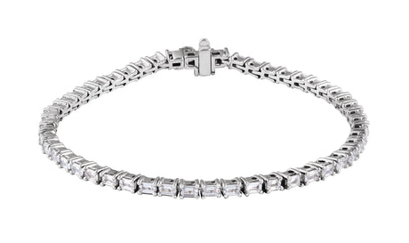 14K Gold Emerald Lab-Grown Diamond Line Bracelet - White Gold
