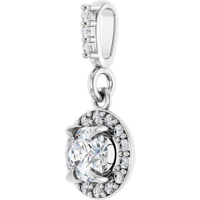 14K Gold Round Lab-Grown Diamond Halo-Style Pendant - White Gold - view 5