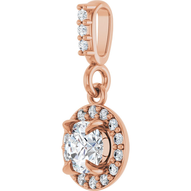 14K Gold Round Natural Diamond Halo-Style Pendant – up to 9/10 CTW - Rose Gold - view 5