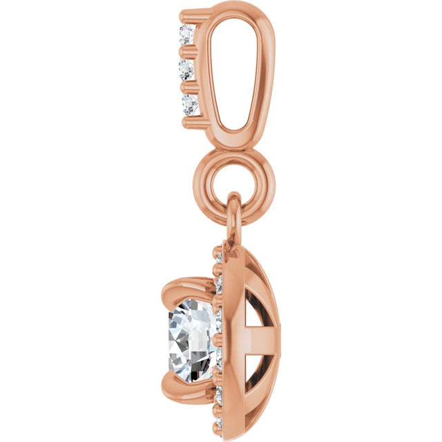 14K Gold Round Lab-Grown Diamond Halo-Style Pendant - Rose Gold - view 6