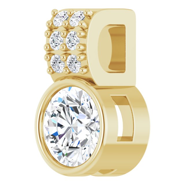 14K Gold Round Lab-Grown Diamond Accented Bezel-Set Pendant - Yellow Gold - view 5