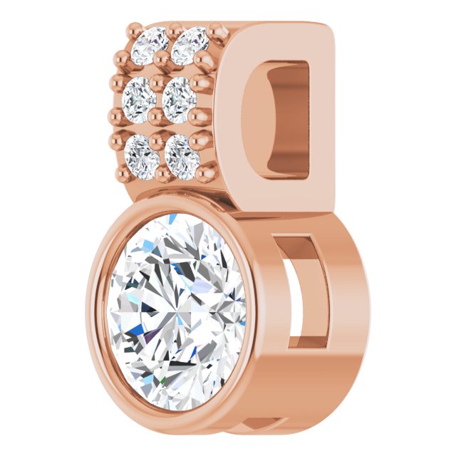 14K Gold Round Lab-Grown Diamond Accented Bezel-Set Pendant - Rose Gold - view 5