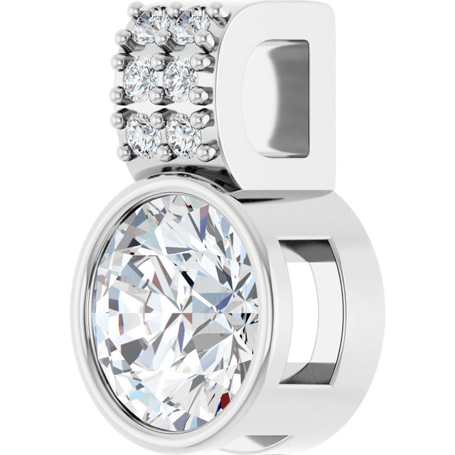 14K Gold Round Lab-Grown Diamond Accented Bezel-Set Pendant - White Gold - view 5
