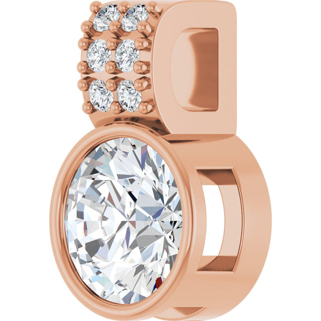 14K Gold Round Lab-Grown Diamond Accented Bezel-Set Pendant - Rose Gold - view 5