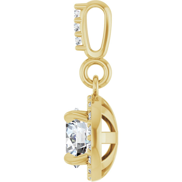 14K Gold Round Lab-Grown Diamond Halo-Style Pendant - Yellow Gold - view 6