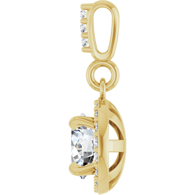 14K Gold Round Lab-Grown Diamond Halo-Style Pendant - Yellow Gold - view 6