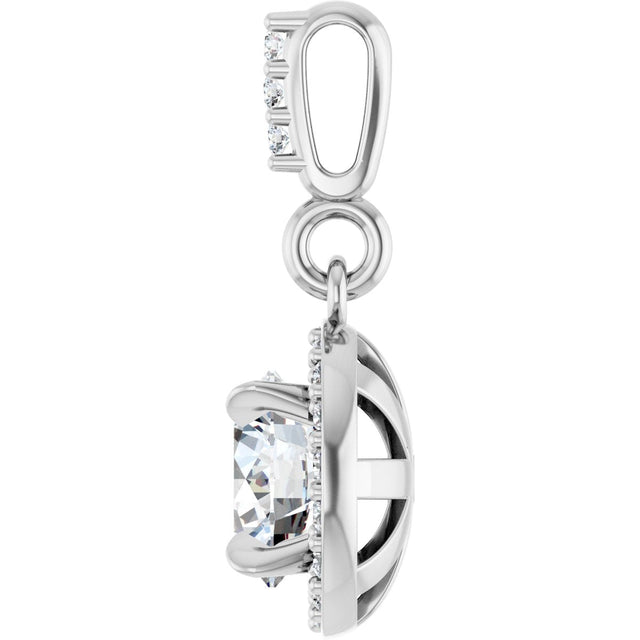 14K Gold Round Lab-Grown Diamond Halo-Style Pendant - White Gold - view 6