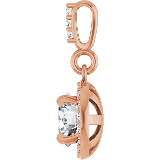 14K Gold Round Lab-Grown Diamond Halo-Style Pendant - Rose Gold - view 6
