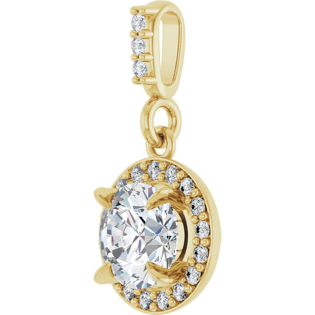 14K Gold Round Lab-Grown Diamond Halo-Style Pendant - Yellow Gold - view 5