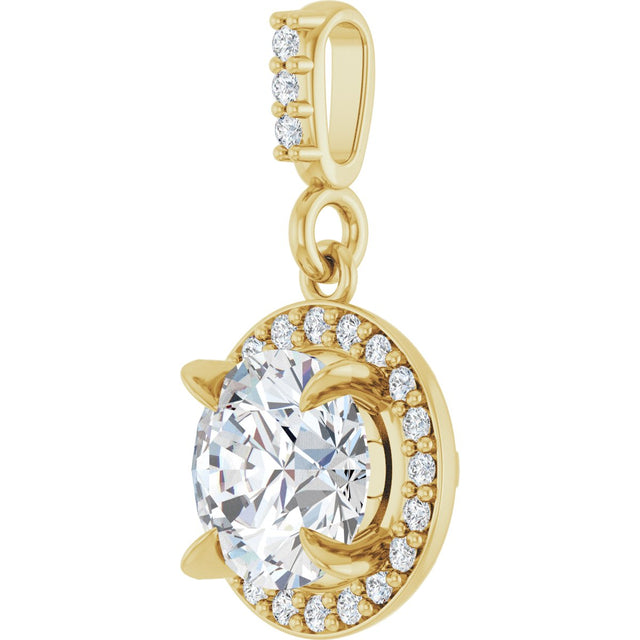 14K Gold Round Lab-Grown Diamond Halo-Style Pendant - Yellow Gold - view 5