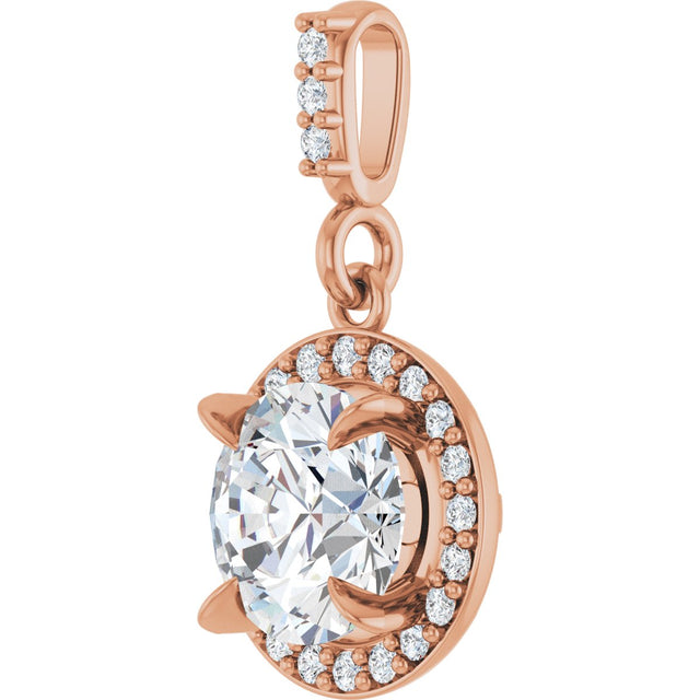14K Gold Round Lab-Grown Diamond Halo-Style Pendant - Rose Gold - view 5