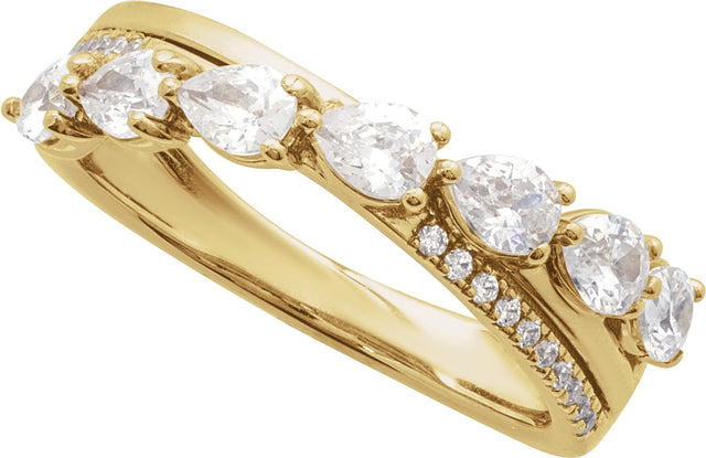 14K Gold Pear Natural Diamond Accented Ring - Yellow Gold - view 8