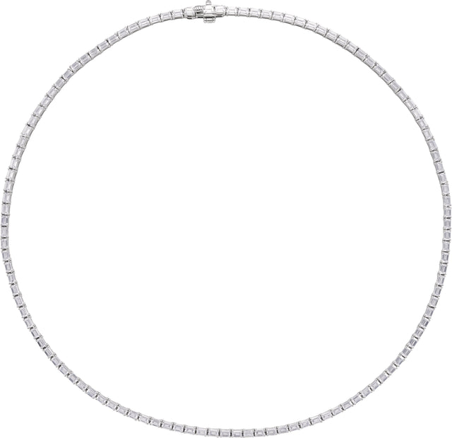 14K Gold Emerald Lab-Grown Diamond Line Necklace - White Gold