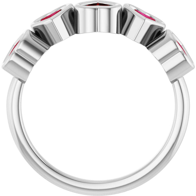 Platinum Natural Mozambique Garnet Five-Stone Heart Ring - view 2