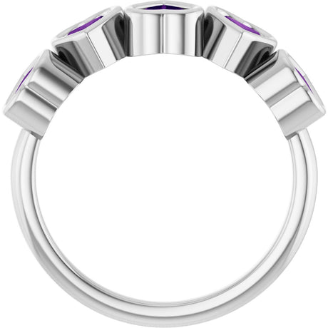 Platinum Natural Amethyst Five-Stone Heart Ring - view 2