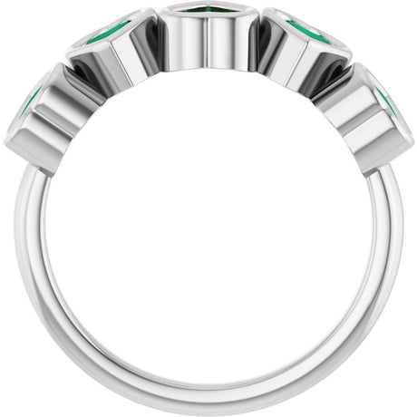 Platinum Lab-Grown Emerald Five-Stone Heart Ring - view 2