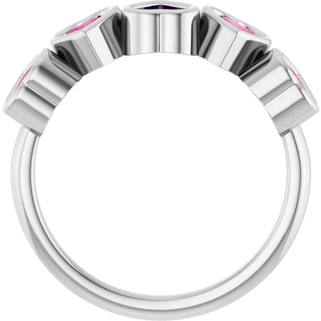Platinum Natural Pink Tourmaline Five-Stone Heart Ring - view 2
