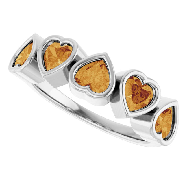 Platinum Natural Citrine Five-Stone Heart Ring - view 5