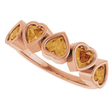 14K Gold Natural Citrine Five-Stone Heart Ring - Rose Gold - view 5