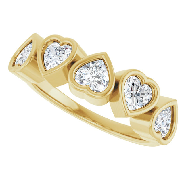 14K Gold Natural White Sapphire Five-Stone Heart Ring - Yellow Gold - view 5