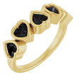 14K Gold Natural Black Onyx Five-Stone Heart Ring - Yellow Gold