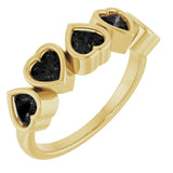 14K Gold Natural Black Onyx Five-Stone Heart Ring - Yellow Gold