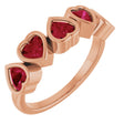 14K Gold Natural Mozambique Garnet Five-Stone Heart Ring - Rose Gold