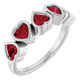14K Gold Natural Mozambique Garnet Five-Stone Heart Ring - White Gold