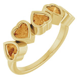 14K Gold Natural Citrine Five-Stone Heart Ring - Yellow Gold