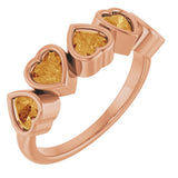 14K Gold Natural Citrine Five-Stone Heart Ring - Rose Gold