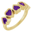 14K Gold Natural Amethyst Five-Stone Heart Ring - Yellow Gold